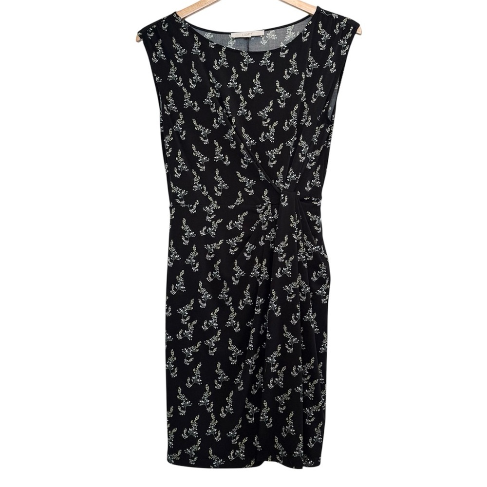 🌈 6/$60 Loft Dress Sleeveless Faux Wraparound Floral Black Stretchy Size Small